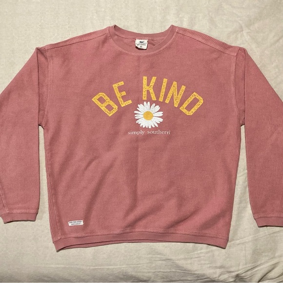 Simply Southern Dusty Rose Waffle Knit “Be Kind' Sweatshirt with Daisy - Picture 1 of 10
